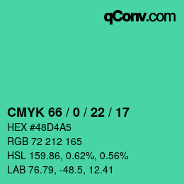 Color code: CMYK 66 / 0 / 22 / 17 | qconv.com