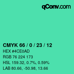 颜色代码: CMYK 66 / 0 / 23 / 12 | qconv.com