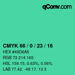 颜色代码: CMYK 66 / 0 / 23 / 16 | qconv.com