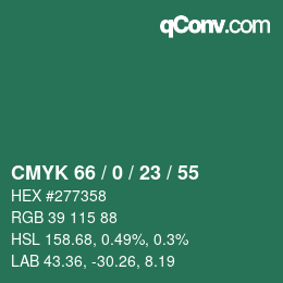 颜色代码: CMYK 66 / 0 / 23 / 55 | qconv.com