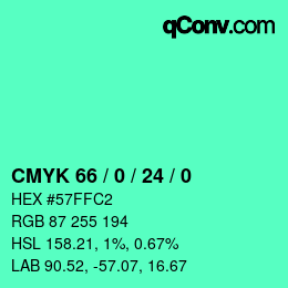 カラーコード: CMYK 66 / 0 / 24 / 0 | qconv.com