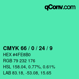 カラーコード: CMYK 66 / 0 / 24 / 9 | qconv.com