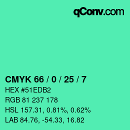 Farbcode: CMYK 66 / 0 / 25 / 7 | qconv.com