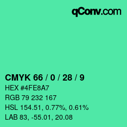 カラーコード: CMYK 66 / 0 / 28 / 9 | qconv.com