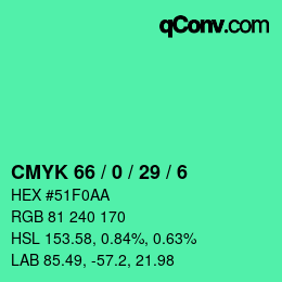 カラーコード: CMYK 66 / 0 / 29 / 6 | qconv.com