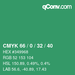 Color code: CMYK 66 / 0 / 32 / 40 | qconv.com