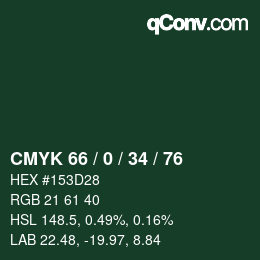 Color code: CMYK 66 / 0 / 34 / 76 | qconv.com