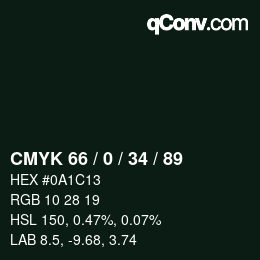 Color code: CMYK 66 / 0 / 34 / 89 | qconv.com
