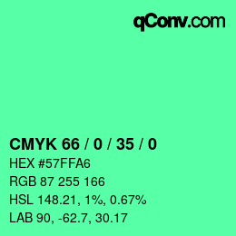 カラーコード: CMYK 66 / 0 / 35 / 0 | qconv.com