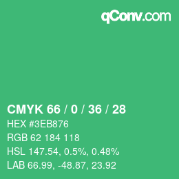 Color code: CMYK 66 / 0 / 36 / 28 | qconv.com