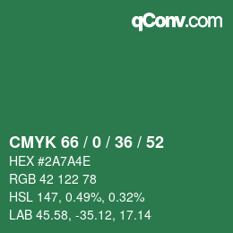 Color code: CMYK 66 / 0 / 36 / 52 | qconv.com