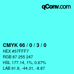 カラーコード: CMYK 66 / 0 / 3 / 0 | qconv.com