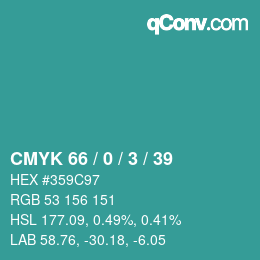 颜色代码: CMYK 66 / 0 / 3 / 39 | qconv.com