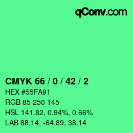 颜色代码: CMYK 66 / 0 / 42 / 2 | qconv.com