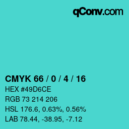 Color code: CMYK 66 / 0 / 4 / 16 | qconv.com