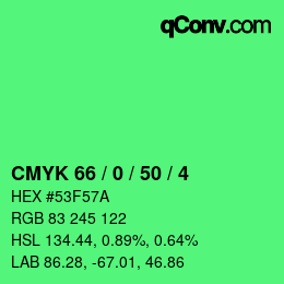 カラーコード: CMYK 66 / 0 / 50 / 4 | qconv.com