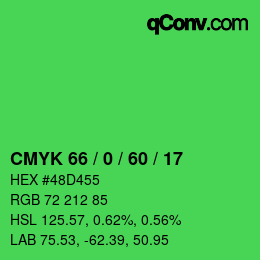 カラーコード: CMYK 66 / 0 / 60 / 17 | qconv.com
