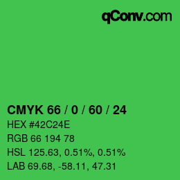 カラーコード: CMYK 66 / 0 / 60 / 24 | qconv.com