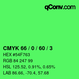 カラーコード: CMYK 66 / 0 / 60 / 3 | qconv.com