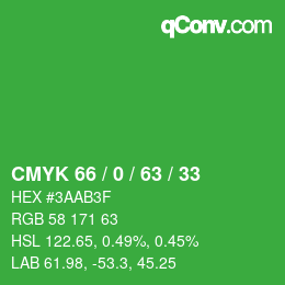 Color code: CMYK 66 / 0 / 63 / 33 | qconv.com