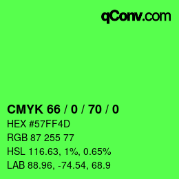 Color code: CMYK 66 / 0 / 70 / 0 | qconv.com