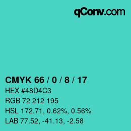 カラーコード: CMYK 66 / 0 / 8 / 17 | qconv.com