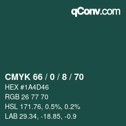 Farbcode: CMYK 66 / 0 / 8 / 70 | qconv.com