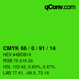 カラーコード: CMYK 66 / 0 / 91 / 14 | qconv.com