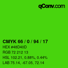 Farbcode: CMYK 66 / 0 / 94 / 17 | qconv.com