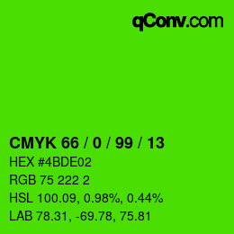 カラーコード: CMYK 66 / 0 / 99 / 13 | qconv.com