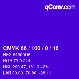 Color code: CMYK 66 / 100 / 0 / 16 | qconv.com
