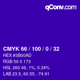 Color code: CMYK 66 / 100 / 0 / 32 | qconv.com