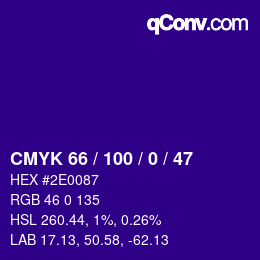 Color code: CMYK 66 / 100 / 0 / 47 | qconv.com