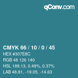 カラーコード: CMYK 66 / 10 / 0 / 45 | qconv.com