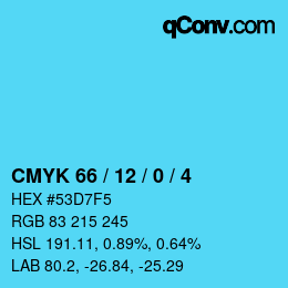 Color code: CMYK 66 / 12 / 0 / 4 | qconv.com