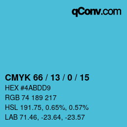 Color code: CMYK 66 / 13 / 0 / 15 | qconv.com