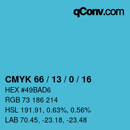 Color code: CMYK 66 / 13 / 0 / 16 | qconv.com