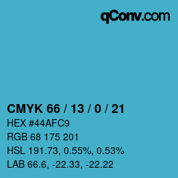 Farbcode: CMYK 66 / 13 / 0 / 21 | qconv.com