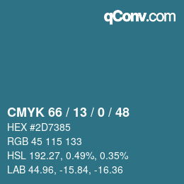 Color code: CMYK 66 / 13 / 0 / 48 | qconv.com