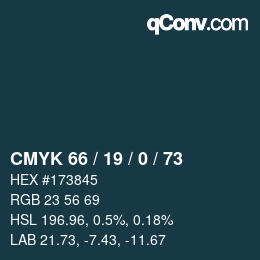 Farbcode: CMYK 66 / 19 / 0 / 73 | qconv.com