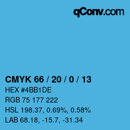 Color code: CMYK 66 / 20 / 0 / 13 | qconv.com