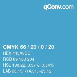 カラーコード: CMYK 66 / 20 / 0 / 20 | qconv.com