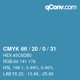 Color code: CMYK 66 / 20 / 0 / 31 | qconv.com