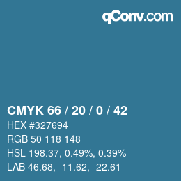 颜色代码: CMYK 66 / 20 / 0 / 42 | qconv.com