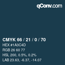 Farbcode: CMYK 66 / 21 / 0 / 70 | qconv.com
