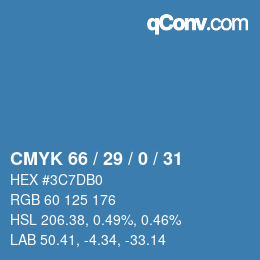 颜色代码: CMYK 66 / 29 / 0 / 31 | qconv.com
