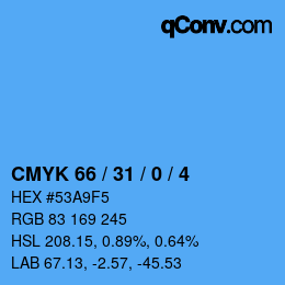 カラーコード: CMYK 66 / 31 / 0 / 4 | qconv.com