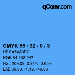 カラーコード: CMYK 66 / 32 / 0 / 3 | qconv.com