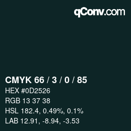 Farbcode: CMYK 66 / 3 / 0 / 85 | qconv.com