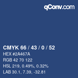 Color code: CMYK 66 / 43 / 0 / 52 | qconv.com